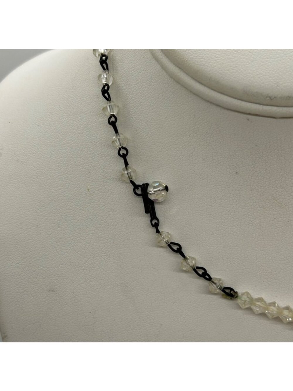 Vintage Clear Faceted Glass Bead Necklace With Shepherds Hook Clasp 1940-1950s - Picture 5 of 14